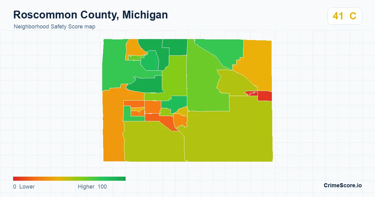 Roscommon County, Michigan neighborhood Safety Score map by Census block group