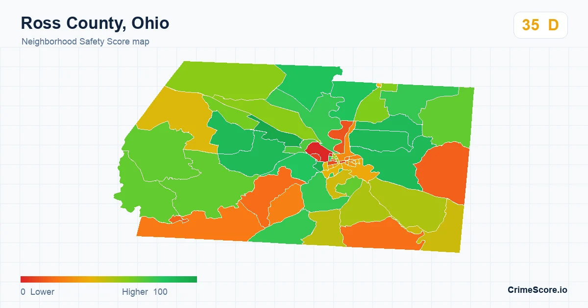 Ross County, Ohio neighborhood Safety Score map by Census block group