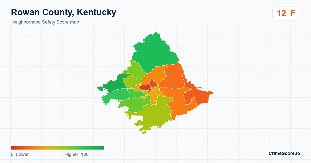 Rowan County, Kentucky neighborhood Safety Score map by Census block group