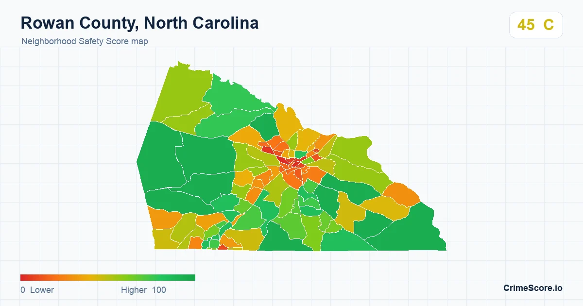 Rowan County, North Carolina neighborhood Safety Score map by Census block group