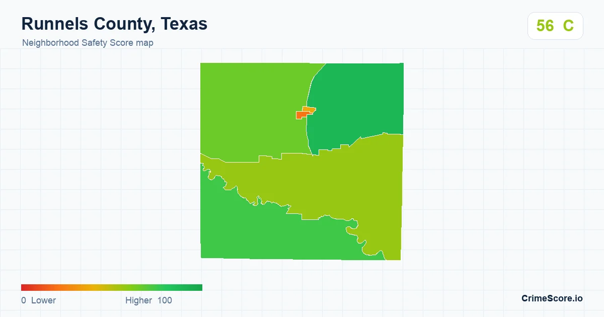Runnels County, Texas neighborhood Safety Score map by Census block group