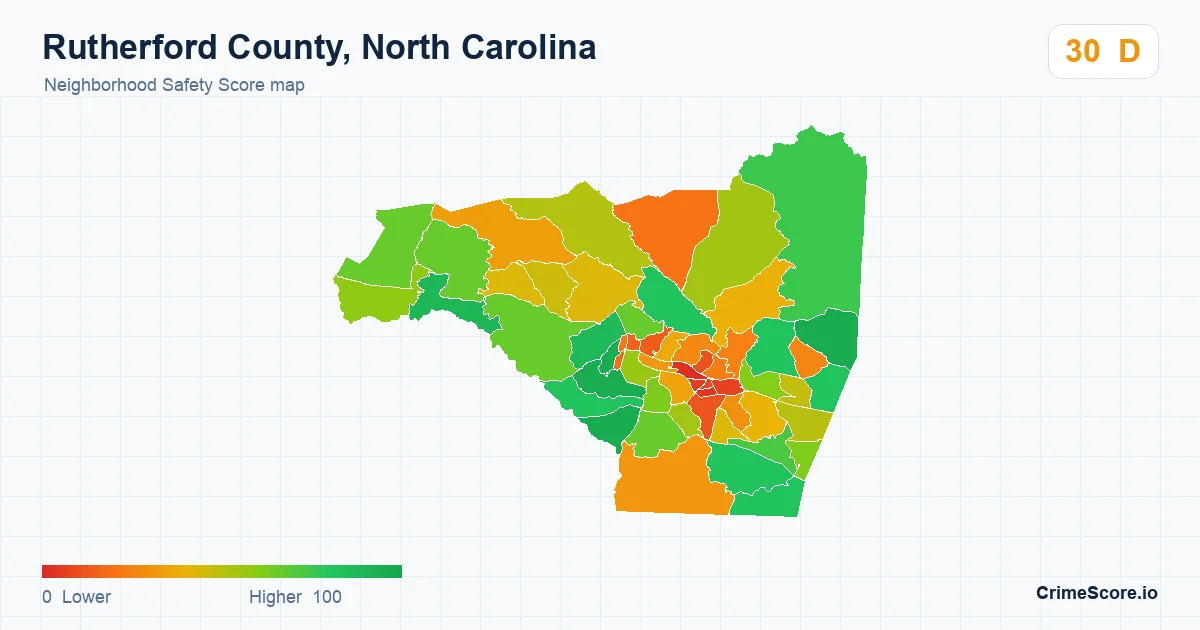 Rutherford County, North Carolina neighborhood Safety Score map by Census block group