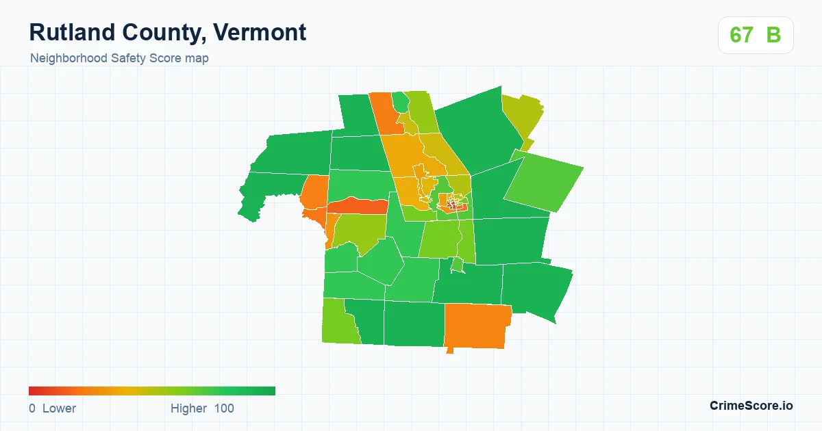 Rutland County, Vermont neighborhood Safety Score map by Census block group