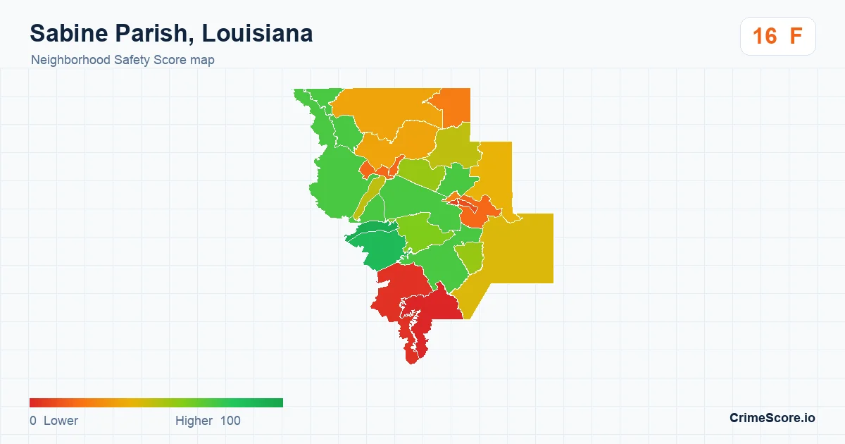 Sabine Parish, Louisiana neighborhood Safety Score map by Census block group