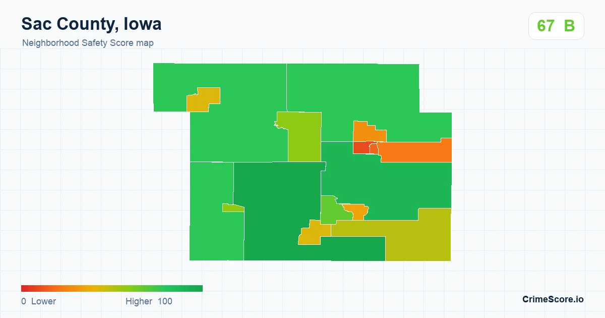 Sac County, Iowa neighborhood Safety Score map by Census block group