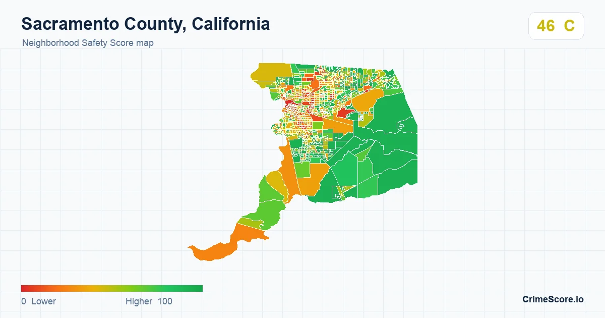 Sacramento County, California neighborhood Safety Score map by Census block group