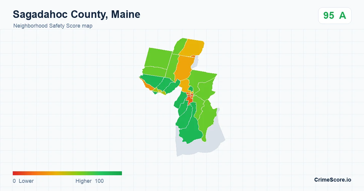 Sagadahoc County, Maine neighborhood Safety Score map by Census block group