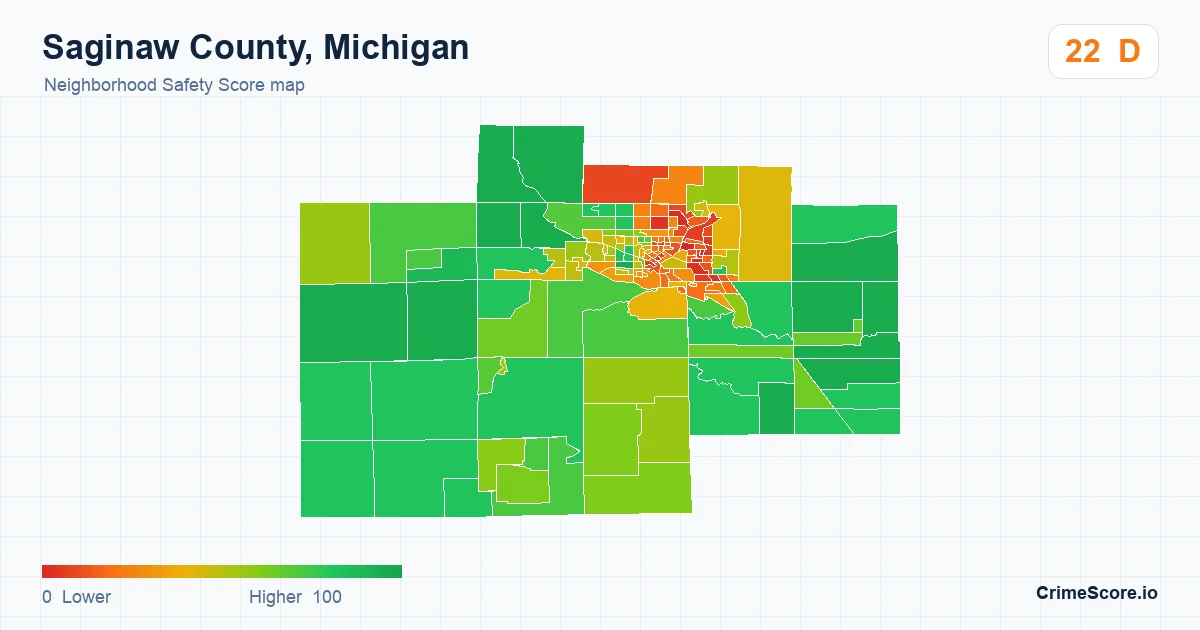 Saginaw County, Michigan neighborhood Safety Score map by Census block group