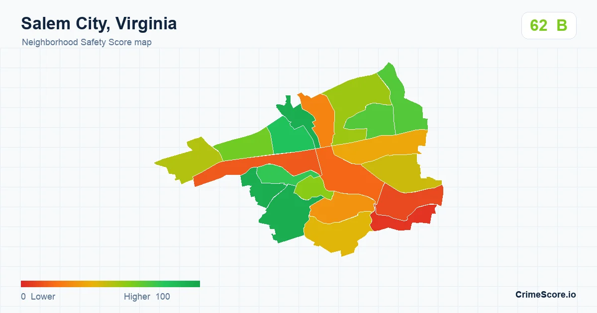 Salem City, Virginia neighborhood Safety Score map by Census block group