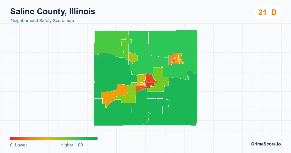 Saline County, Illinois neighborhood Safety Score map by Census block group