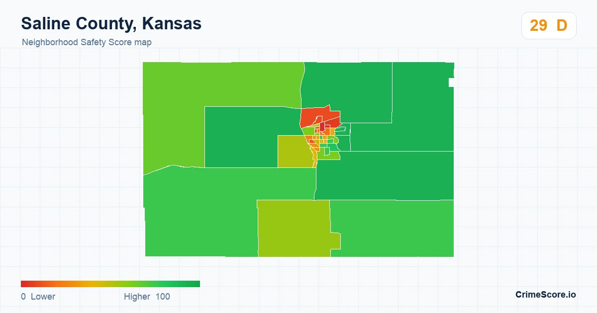 Saline County, Kansas neighborhood Safety Score map by Census block group