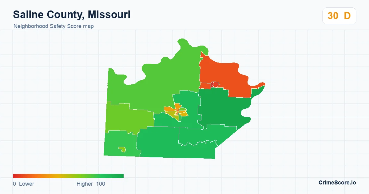 Saline County, Missouri neighborhood Safety Score map by Census block group