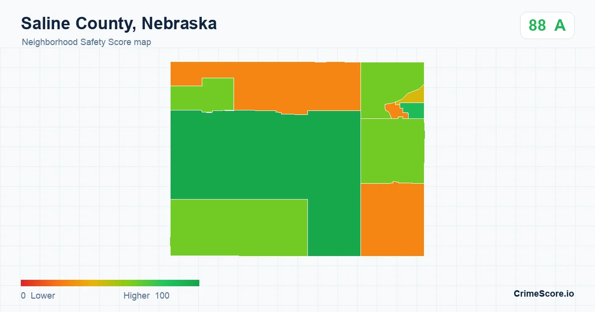 Saline County, Nebraska neighborhood Safety Score map by Census block group