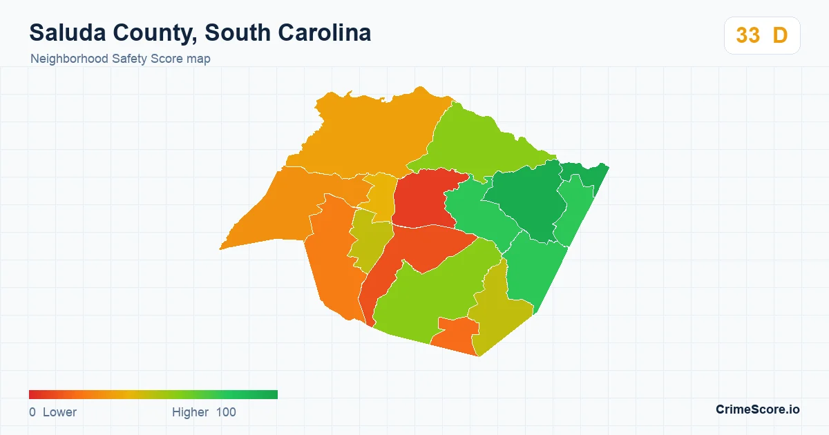 Saluda County, South Carolina neighborhood Safety Score map by Census block group
