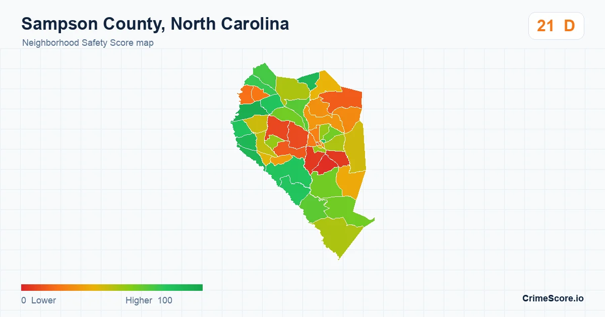 Sampson County, North Carolina neighborhood Safety Score map by Census block group