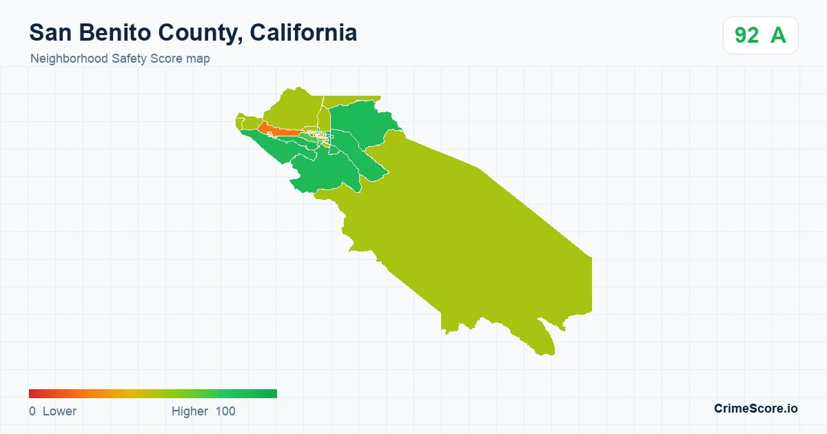 San Benito County, California neighborhood Safety Score map by Census block group