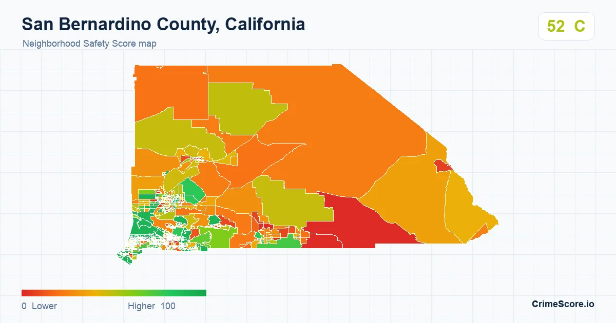 San Bernardino County, California neighborhood Safety Score map by Census block group