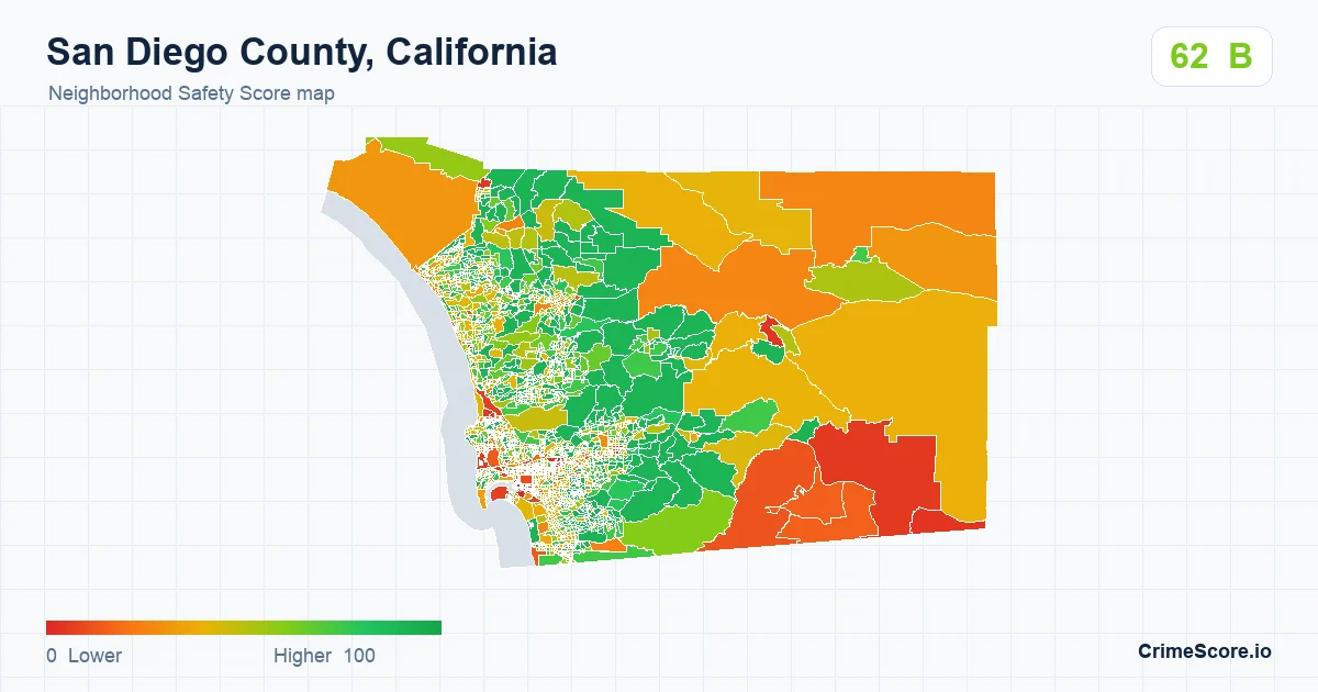 San Diego County, California neighborhood Safety Score map by Census block group