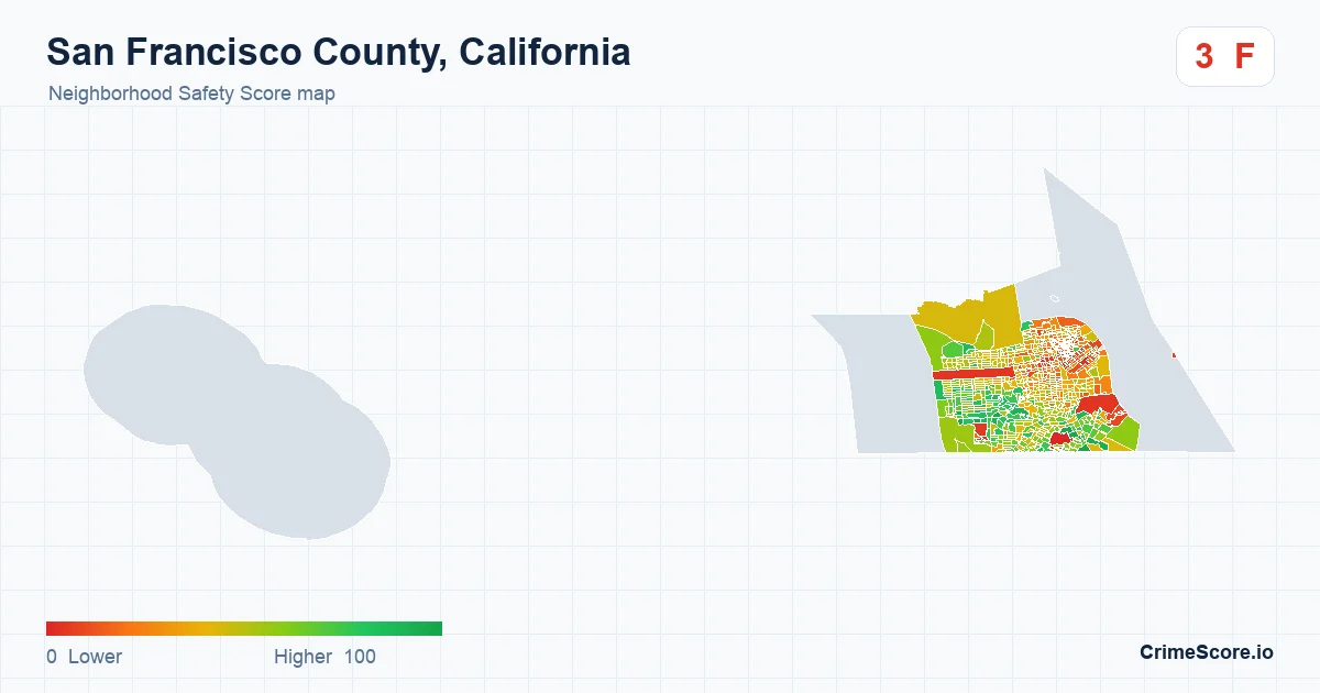 San Francisco County, California neighborhood Safety Score map by Census block group