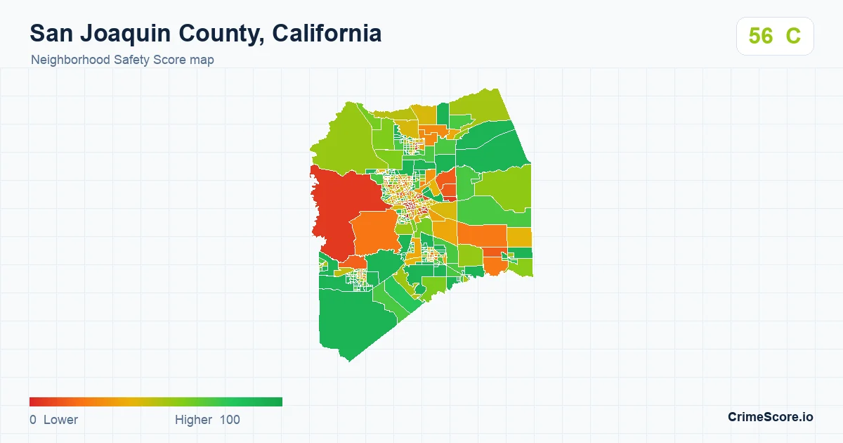 San Joaquin County, California neighborhood Safety Score map by Census block group