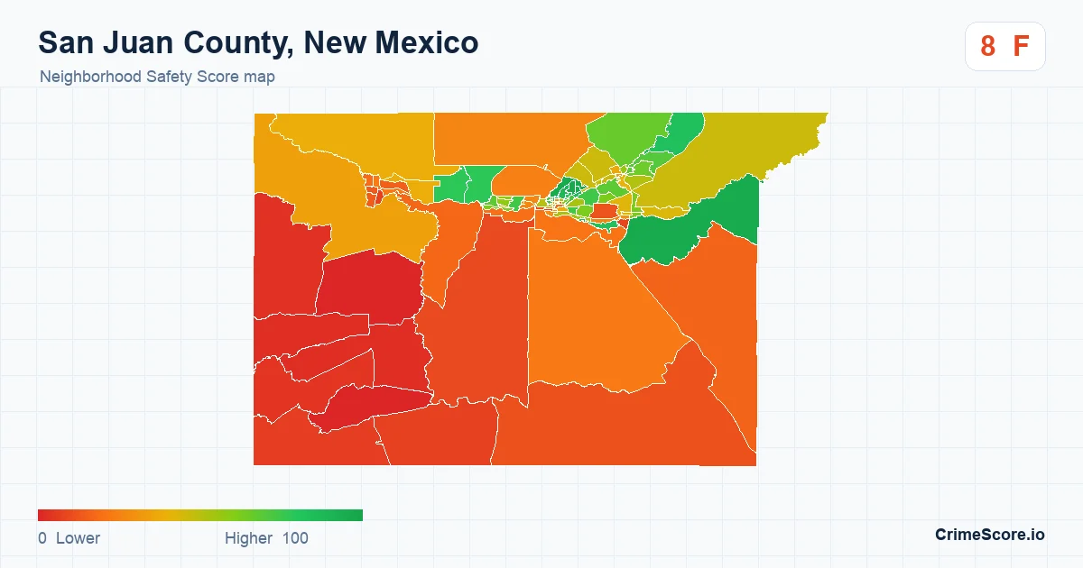 San Juan County, New Mexico neighborhood Safety Score map by Census block group