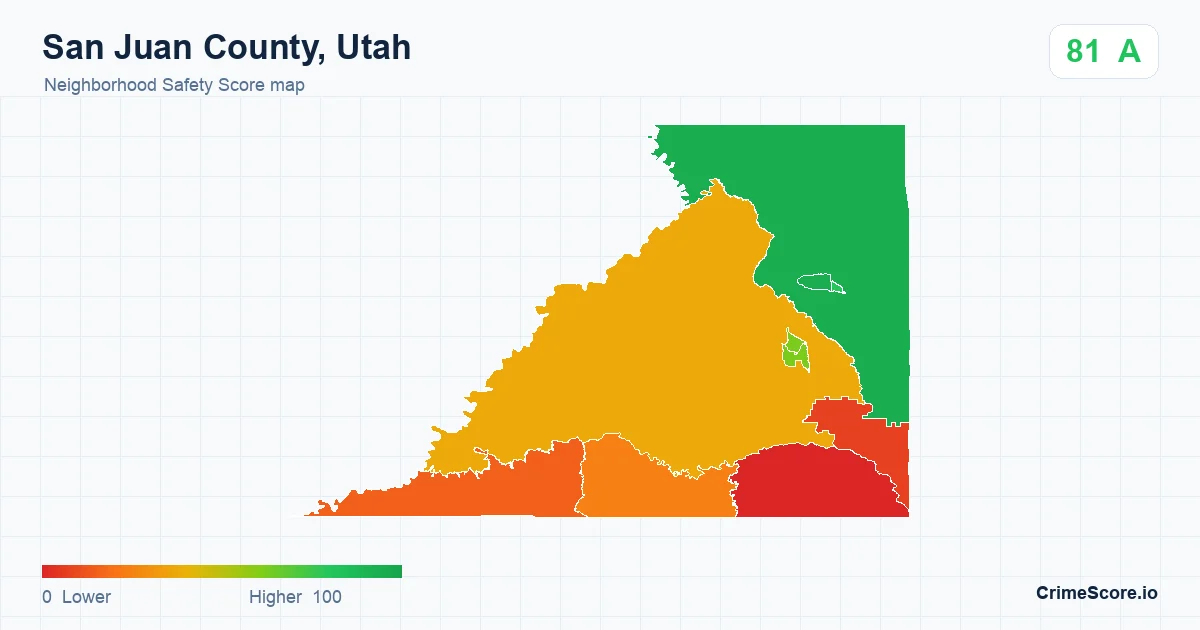 San Juan County, Utah neighborhood Safety Score map by Census block group