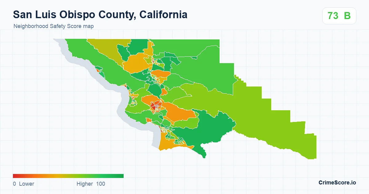 San Luis Obispo County, California neighborhood Safety Score map by Census block group