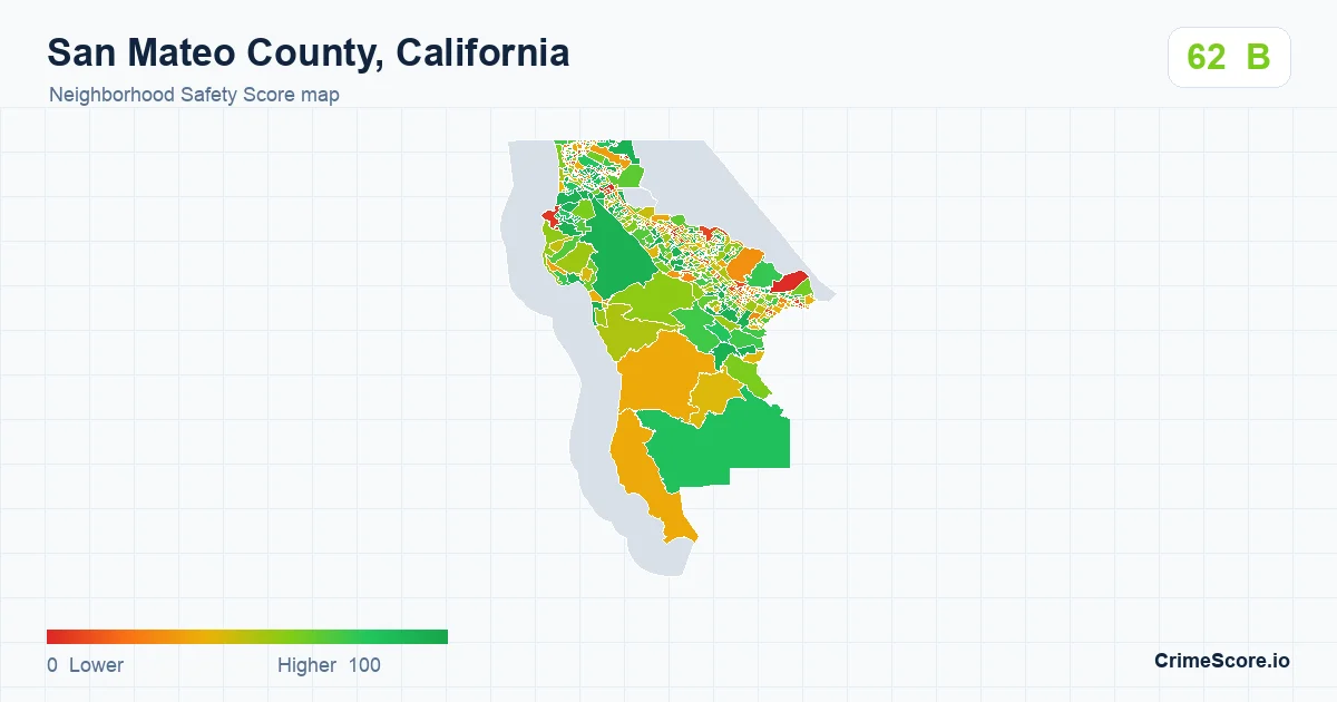 San Mateo County, California neighborhood Safety Score map by Census block group