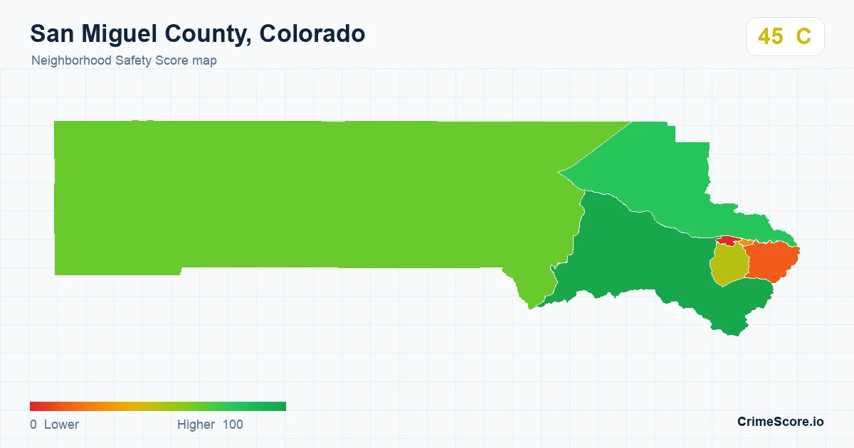 San Miguel County, Colorado neighborhood Safety Score map by Census block group