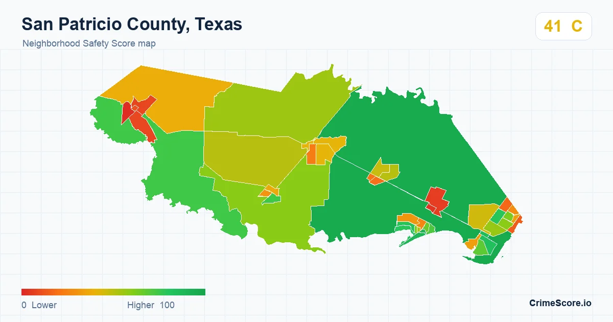 San Patricio County, Texas neighborhood Safety Score map by Census block group
