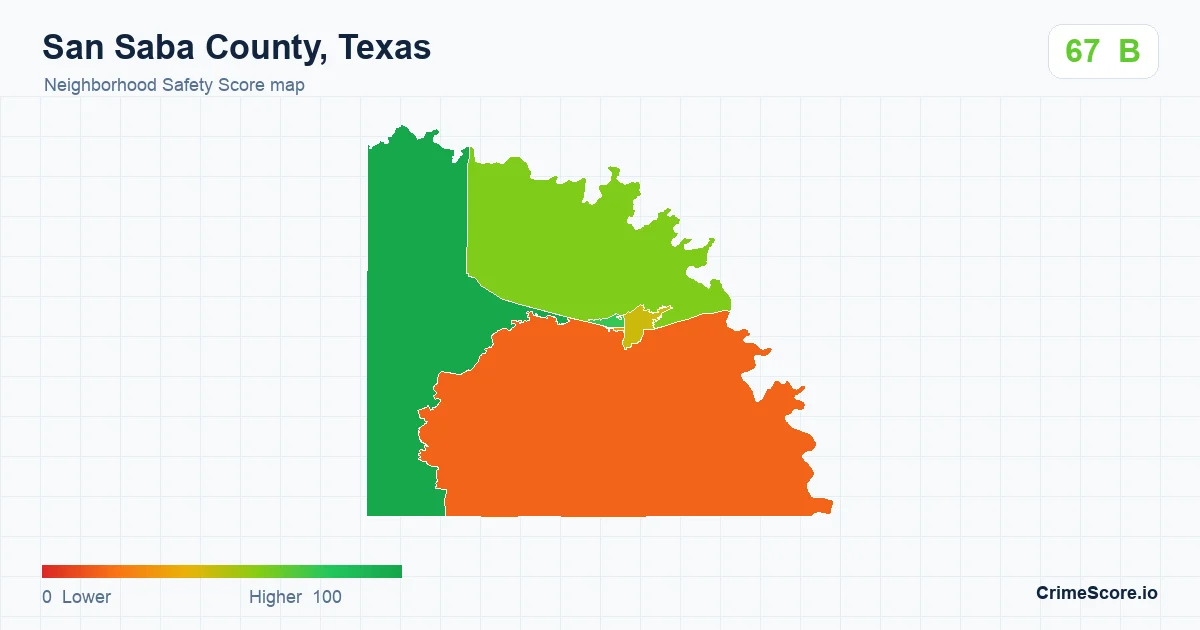 San Saba County, Texas neighborhood Safety Score map by Census block group