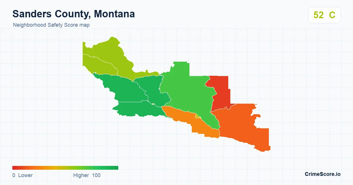 Sanders County, Montana neighborhood Safety Score map by Census block group