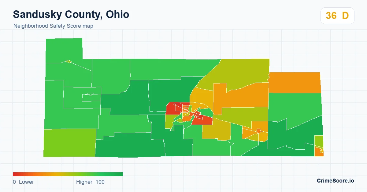 Sandusky County, Ohio neighborhood Safety Score map by Census block group