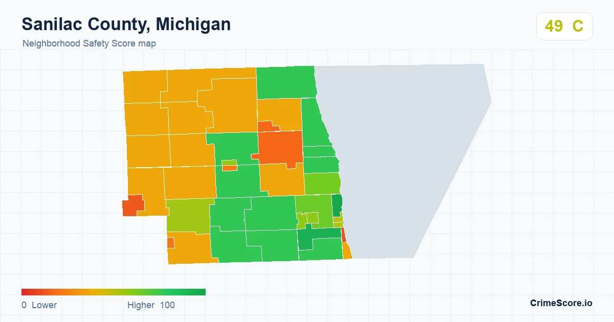 Sanilac County, Michigan neighborhood Safety Score map by Census block group