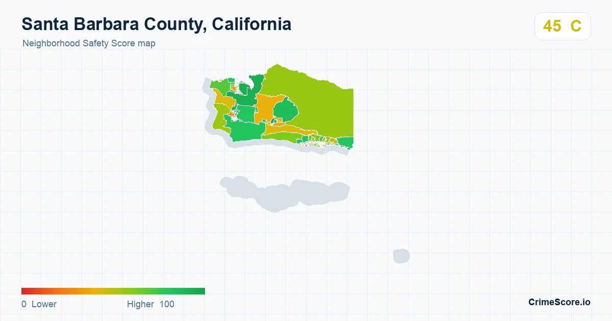 Santa Barbara County, California neighborhood Safety Score map by Census block group