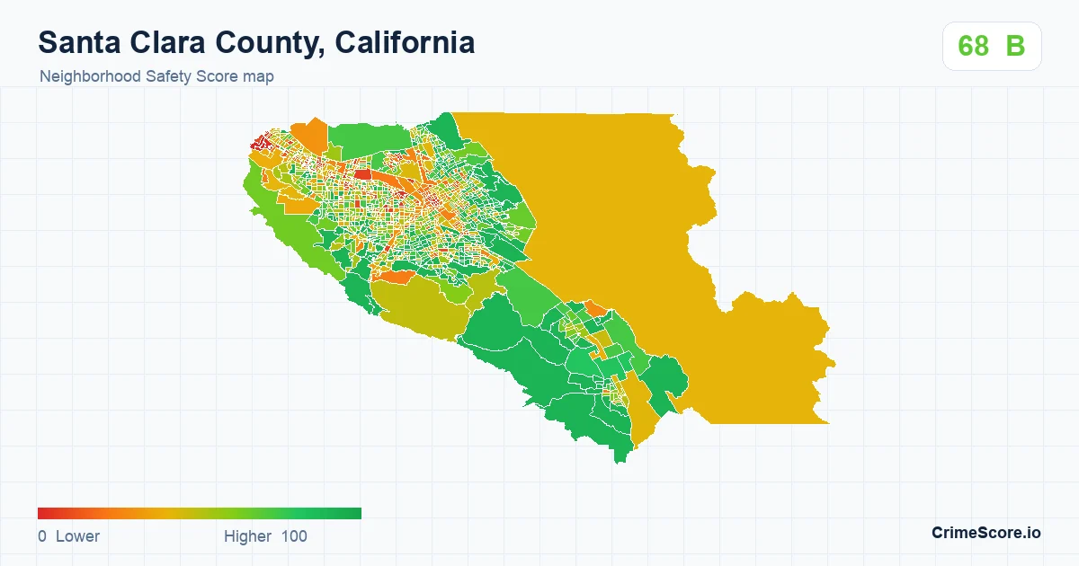 Santa Clara County, California neighborhood Safety Score map by Census block group