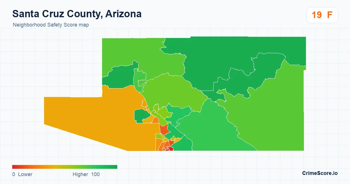Santa Cruz County, Arizona neighborhood Safety Score map by Census block group