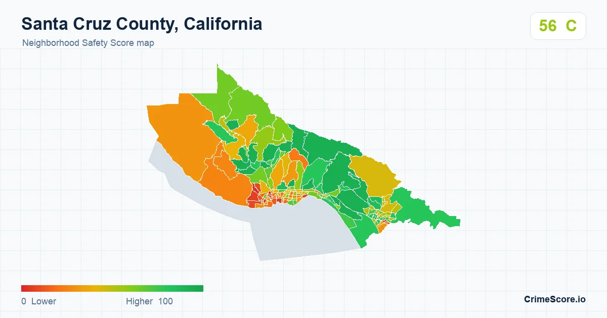 Santa Cruz County, California neighborhood Safety Score map by Census block group
