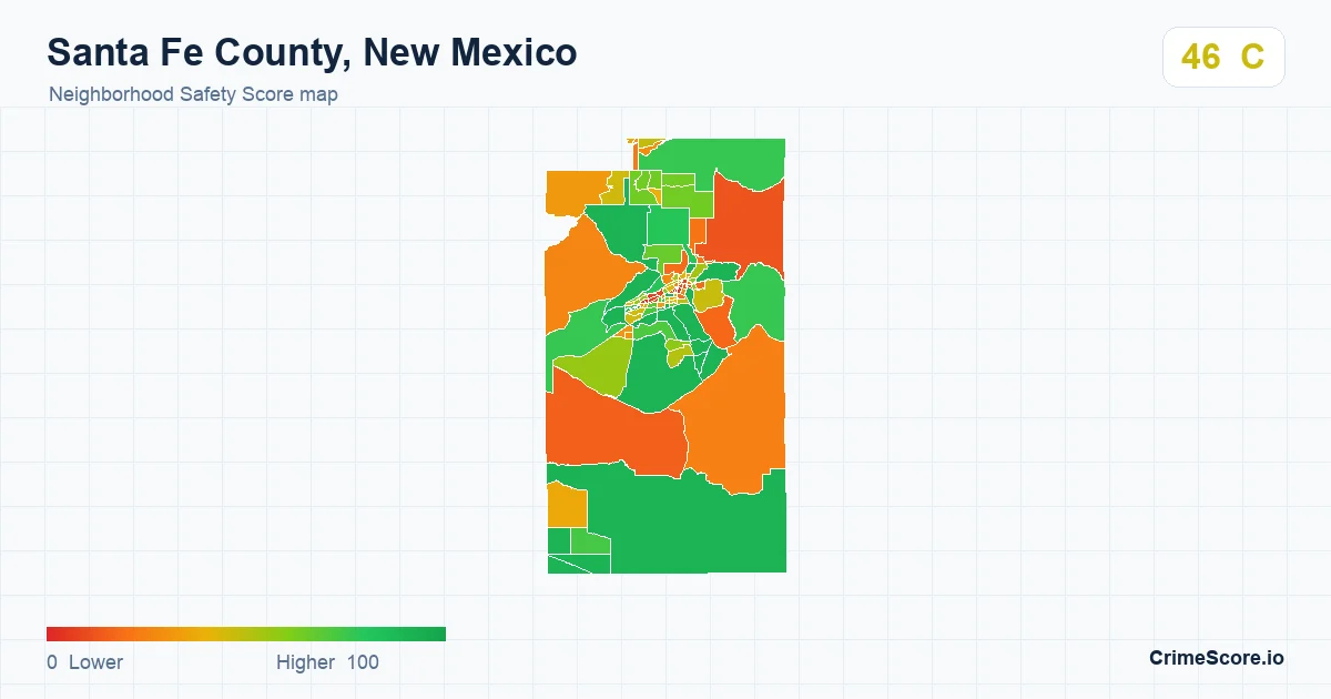 Santa Fe County, New Mexico neighborhood Safety Score map by Census block group