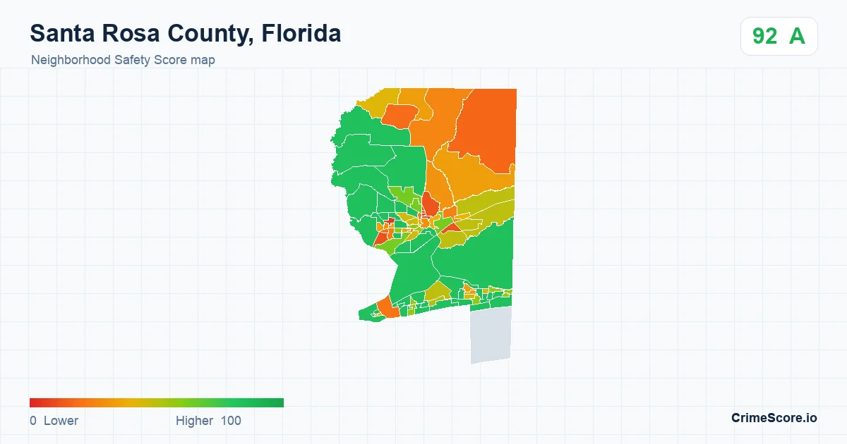 Santa Rosa County, Florida neighborhood Safety Score map by Census block group