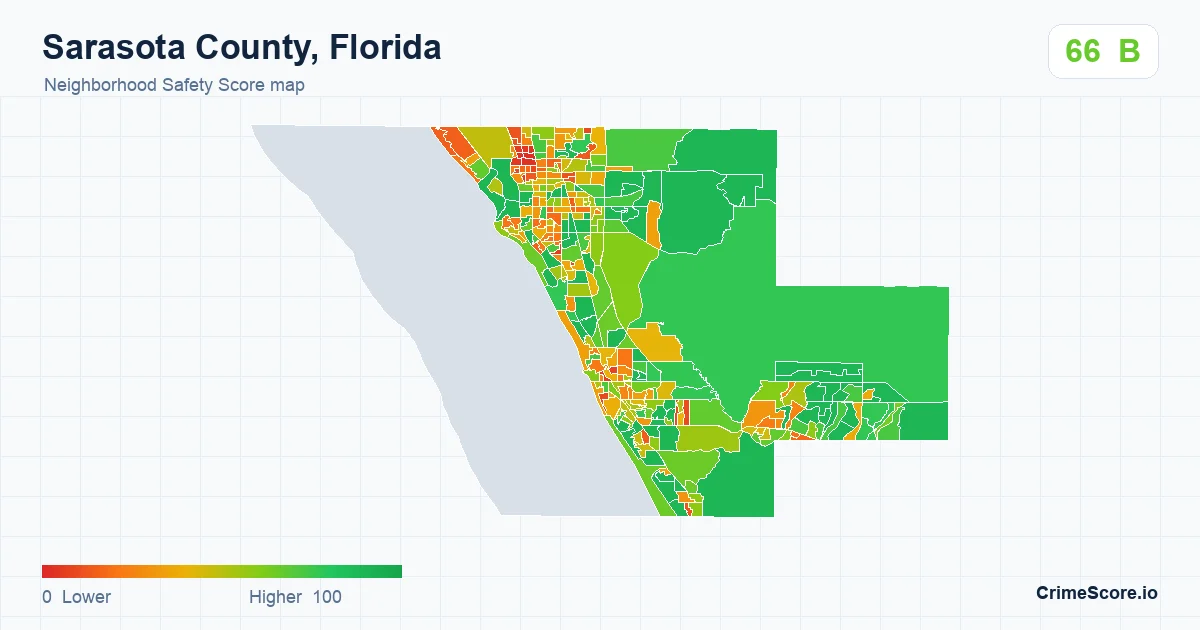 Sarasota County, Florida neighborhood Safety Score map by Census block group