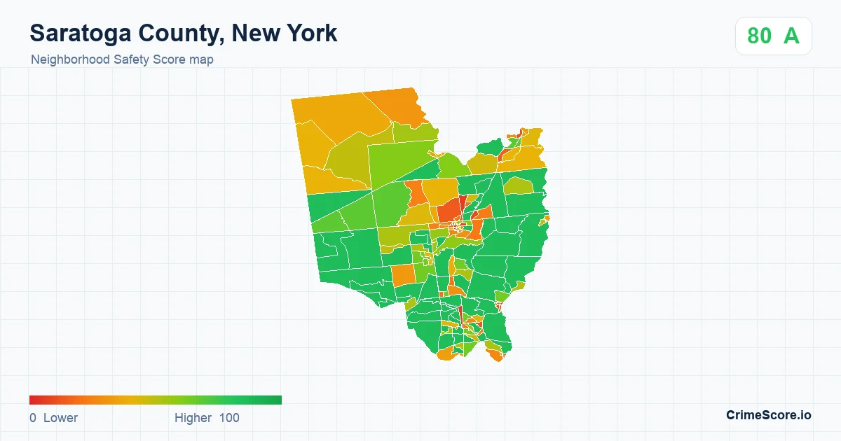Saratoga County, New York neighborhood Safety Score map by Census block group