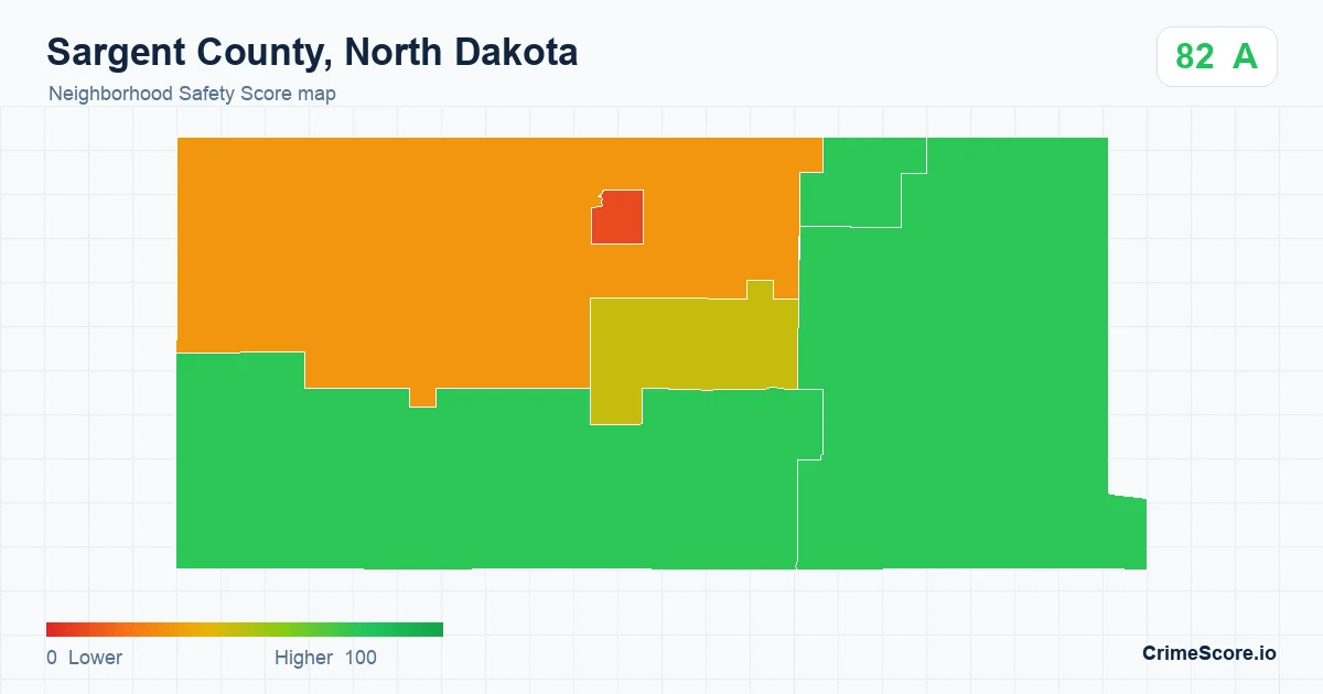Sargent County, North Dakota neighborhood Safety Score map by Census block group