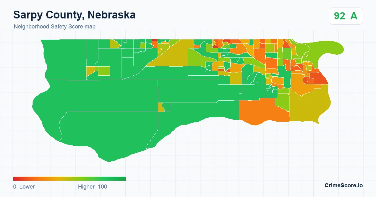 Sarpy County, Nebraska neighborhood Safety Score map by Census block group