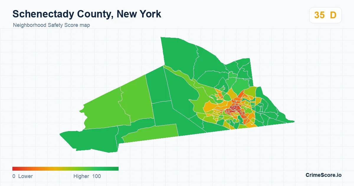 Schenectady County, New York neighborhood Safety Score map by Census block group