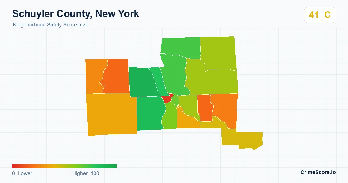 Schuyler County, New York neighborhood Safety Score map by Census block group