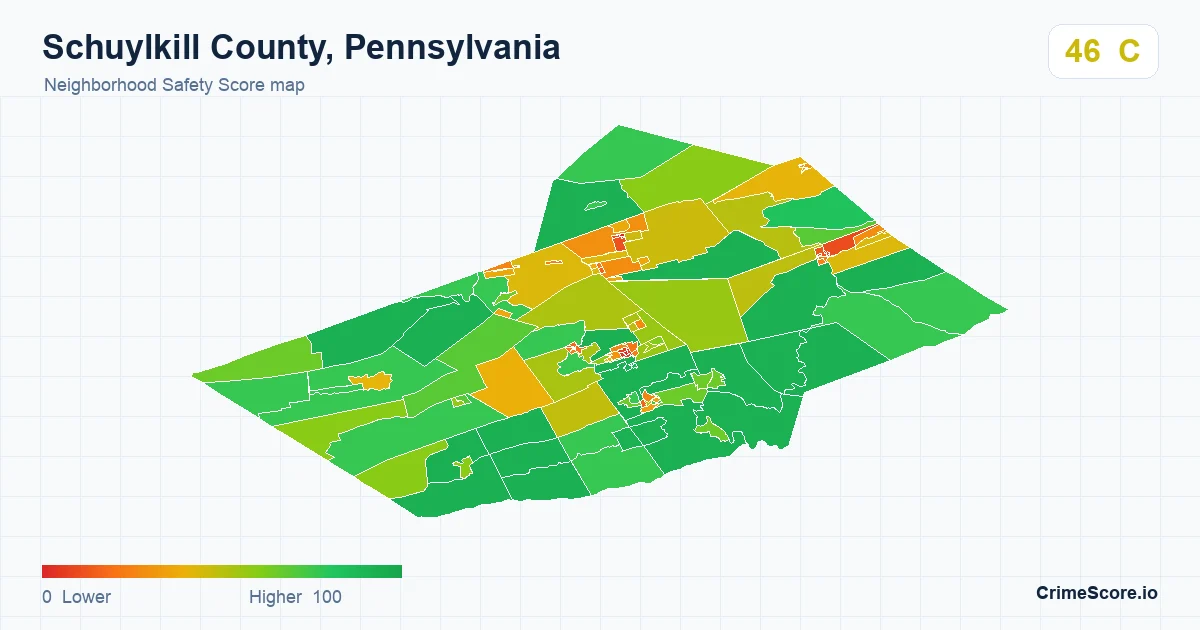 Schuylkill County, Pennsylvania neighborhood Safety Score map by Census block group