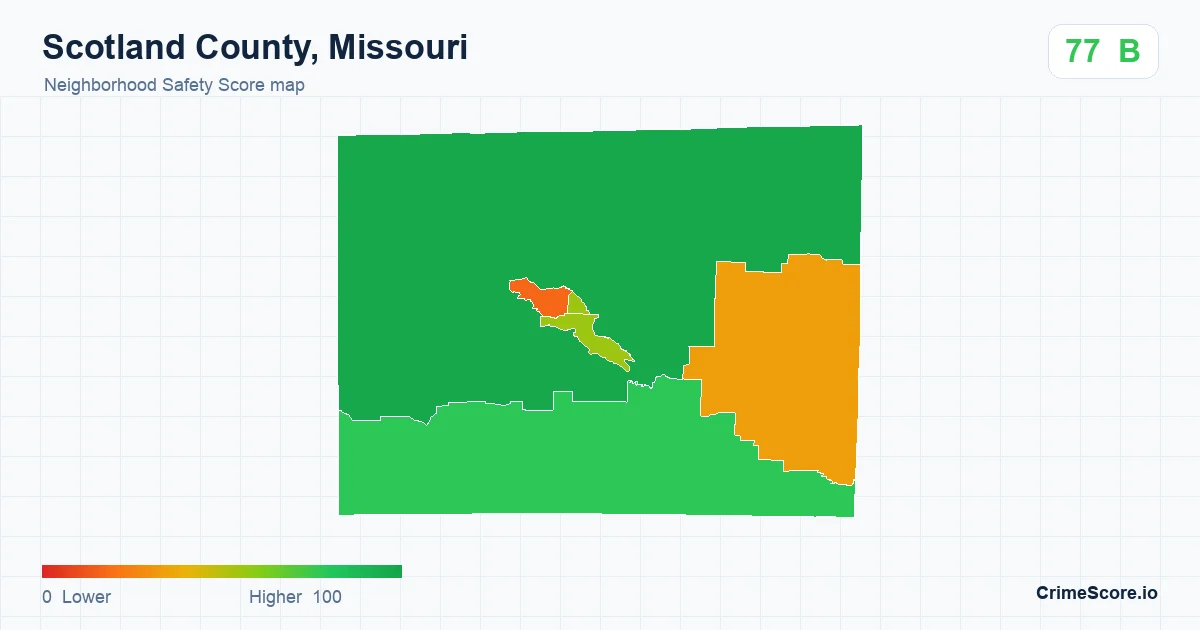 Scotland County, Missouri neighborhood Safety Score map by Census block group