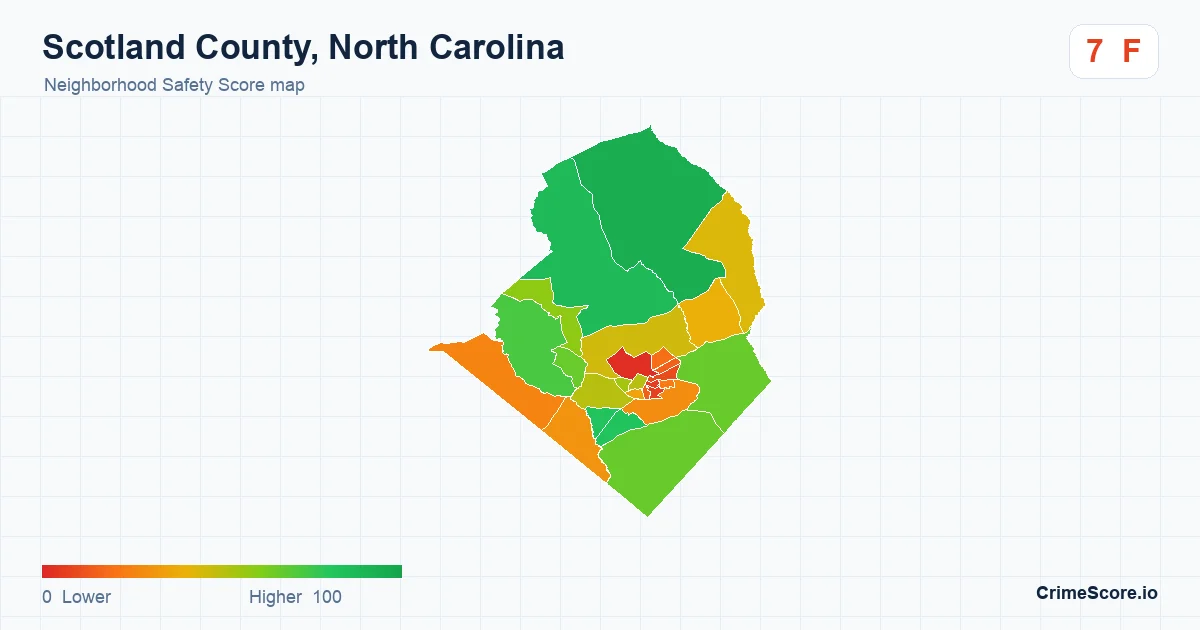 Scotland County, North Carolina neighborhood Safety Score map by Census block group
