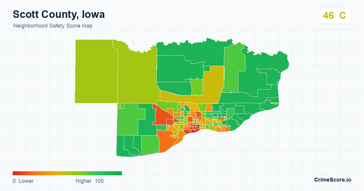 Scott County, Iowa neighborhood Safety Score map by Census block group